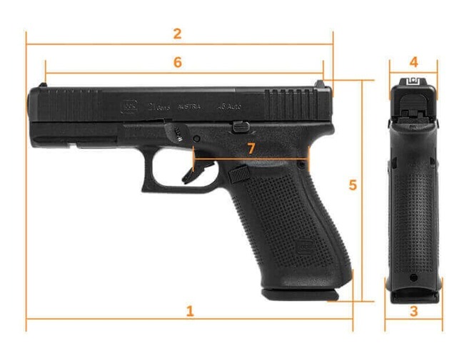 Glock 21 Gen5 MOS Dimensions