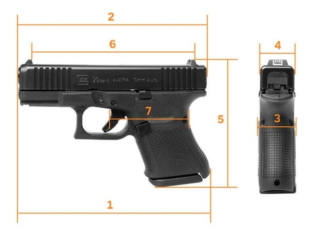 Glock 29 Gen5 Pistol Dimensions